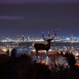 Illustration of a deer overlooking the city at night