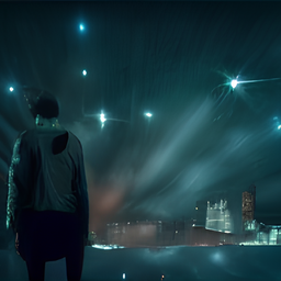 Illustration of a man watching a burst of stars explode out of a city